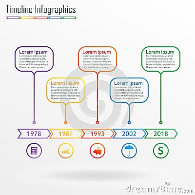 Timeline infographics. Five steps infographics template. Vector illustration Vector Illustration